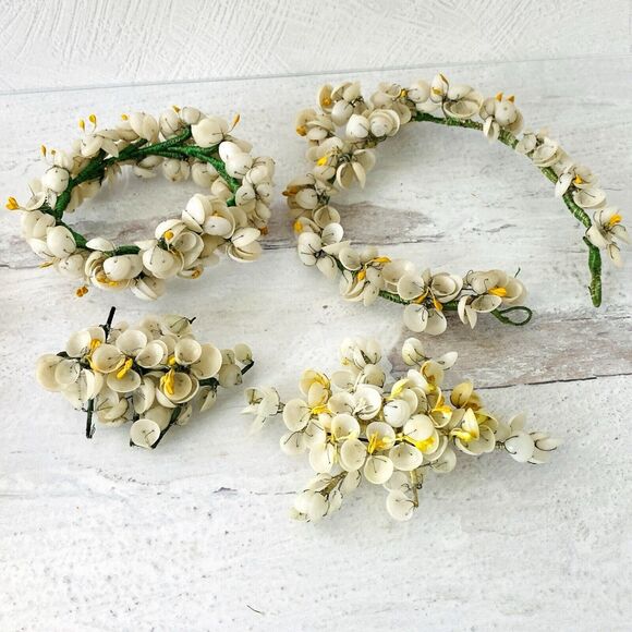Vintage Millinery Bridal Flowers Lot Picks Bouquets Tiaras Hand Made Tiny Shells - Picture 14 of 16
